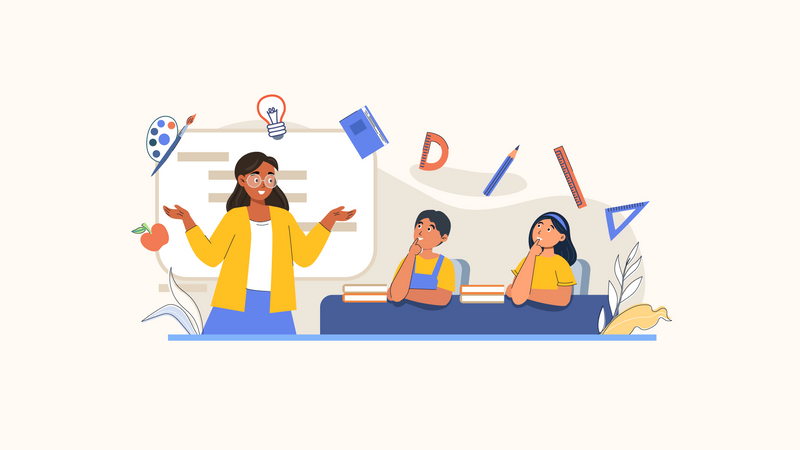 Teacher teaching in class  Illustration