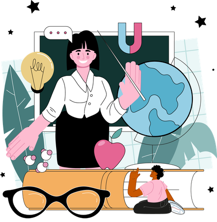 Teacher teaching in class  Illustration