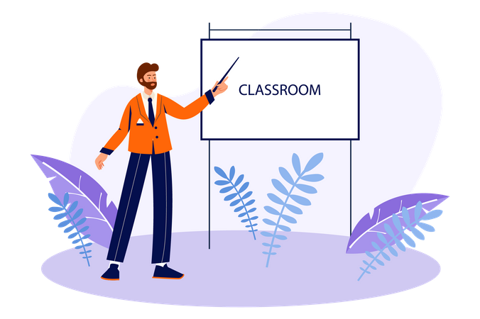 Teacher teaching in classroom  Illustration