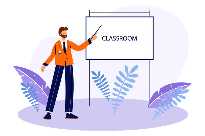 Teacher teaching in classroom  Illustration