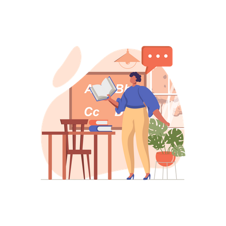 Teacher teaching in the classroom  イラスト
