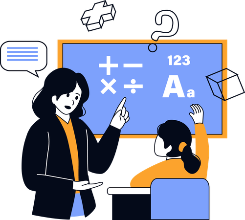 Teacher teaching math in class  Illustration