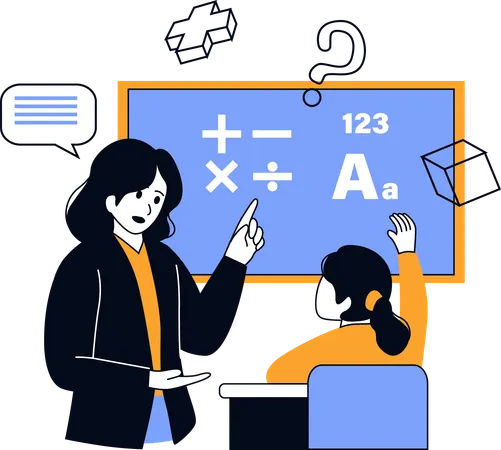 Teacher teaching math in class  Illustration