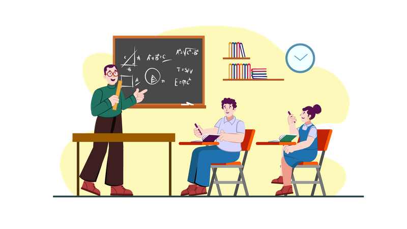 Teacher teaching math in classroom Illustration