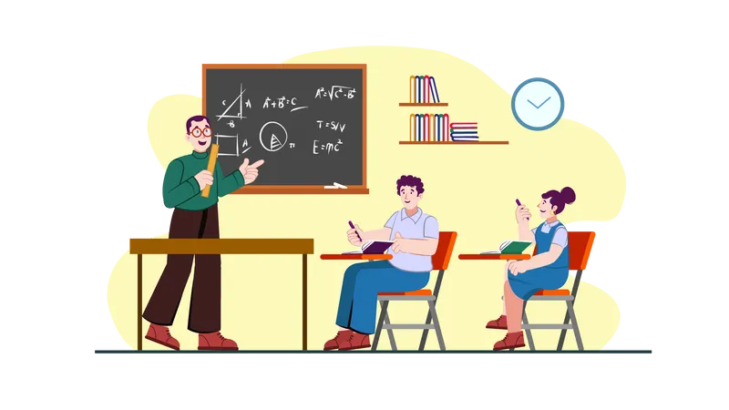 Teacher teaching math in classroom Illustration