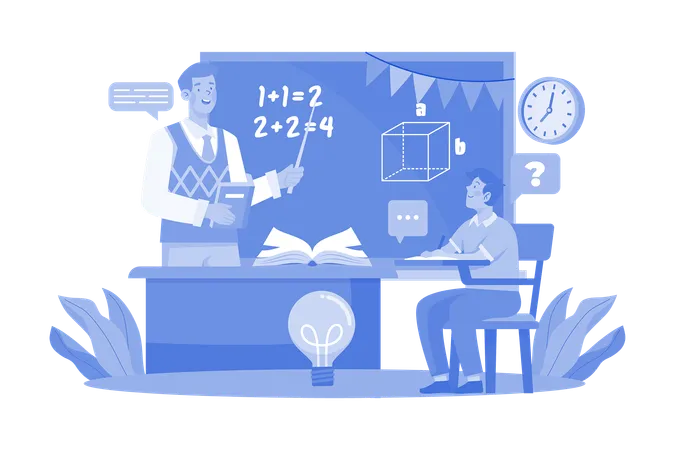 Teacher teaching math in classroom on teacher's day  일러스트레이션