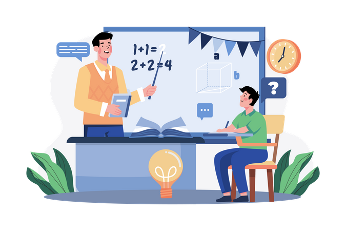 Teacher teaching math in classroom on teacher's day  Illustration