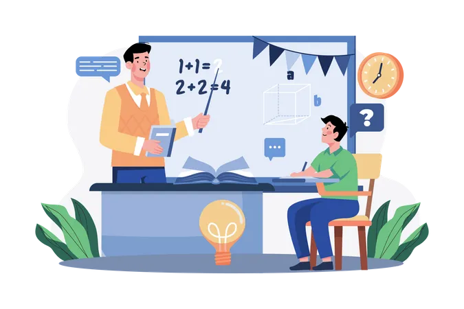 Teacher teaching math in classroom on teacher's day  Illustration