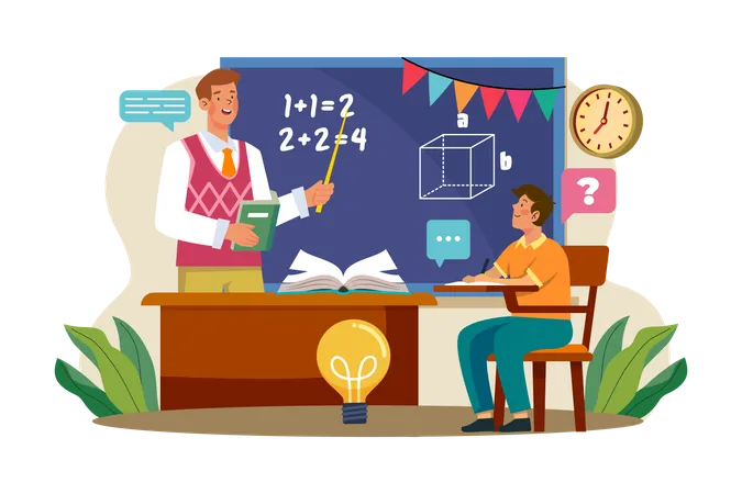 Teacher teaching math in classroom on teacher's day  Illustration