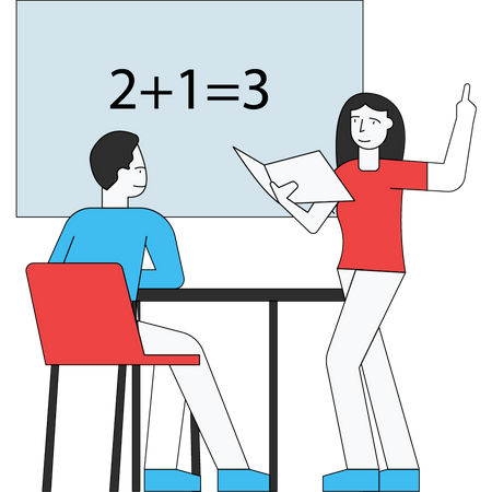Teacher teaching math to student Illustration