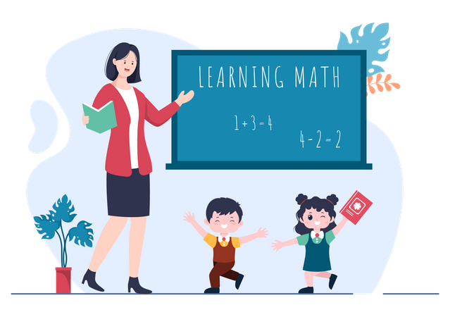 Teacher teaching Maths in class  Illustration