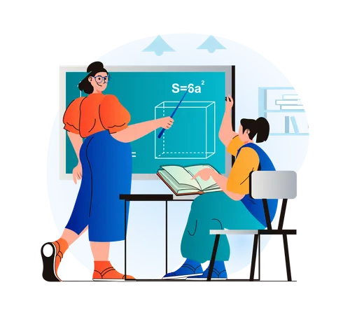 Teacher teaching Maths in classroom Illustration