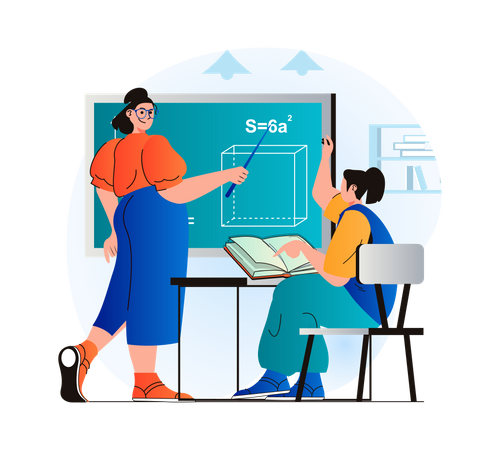 Teacher teaching Maths in classroom  Illustration