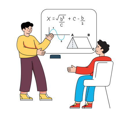 Teacher teaching maths to student in classroom  Illustration