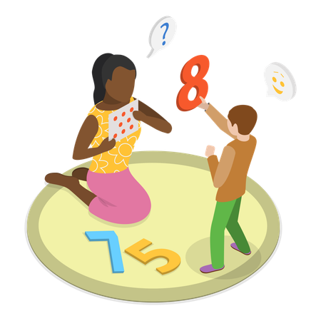 Teacher teaching numbers to student  Illustration