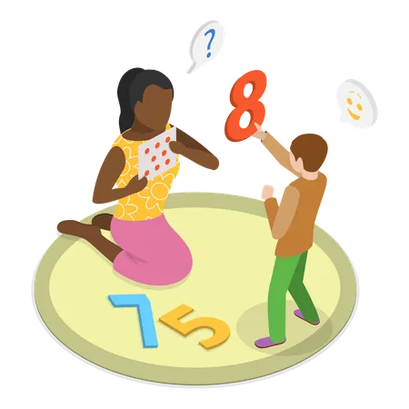 Teacher teaching numbers to student  Illustration