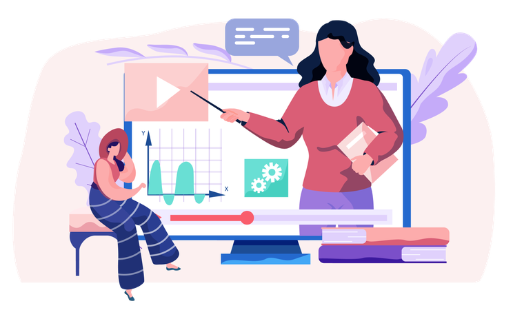 Teacher teaching physics subject online  Illustration