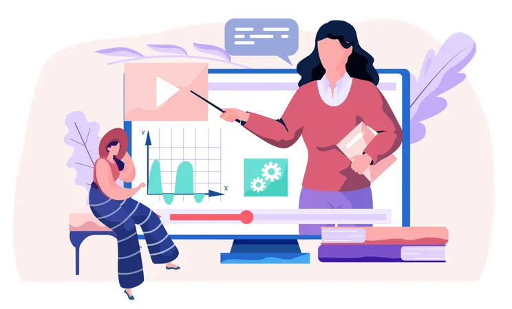 Teacher teaching physics subject online  Illustration