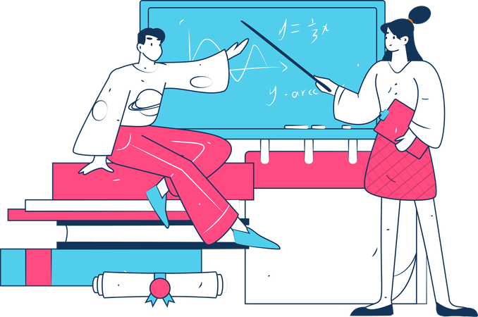 Teacher teaching student in the classroom  Illustration