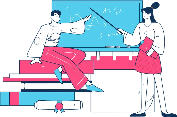 Teacher teaching student in the classroom  Illustration