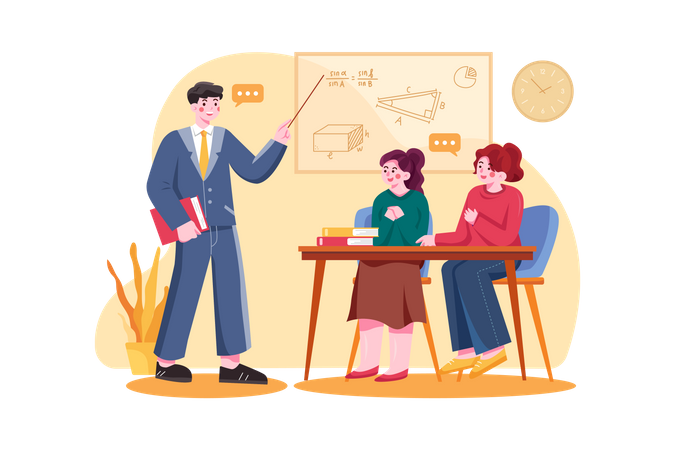 Teacher teaching students in classroom  Illustration