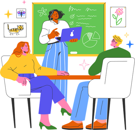 Teacher teaching students in classroom  Illustration