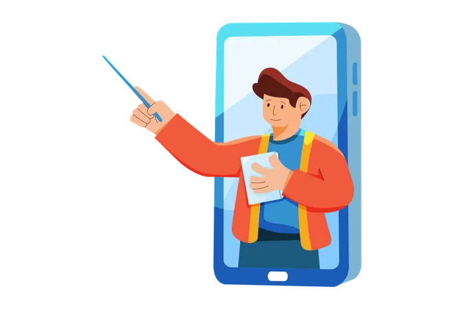 Teacher teaching through mobile app  Illustration