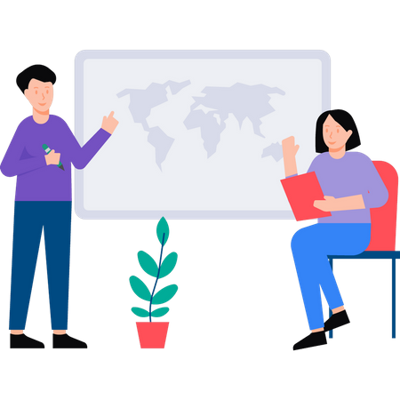 Teacher telling student about geography  일러스트레이션