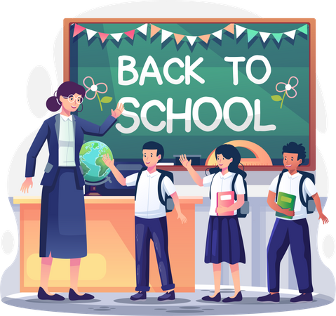 Teacher welcomes students in the class Illustration