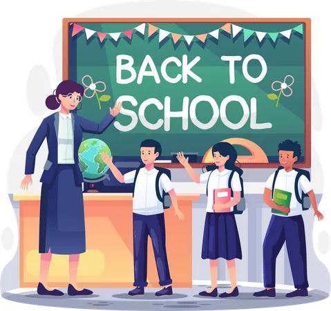 Teacher welcomes students in the class  Illustration