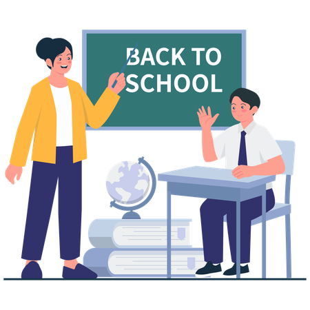 Teacher Welcoming Student to Class  Illustration