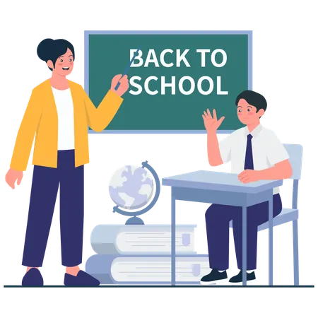 Teacher Welcoming Student to Class  Illustration