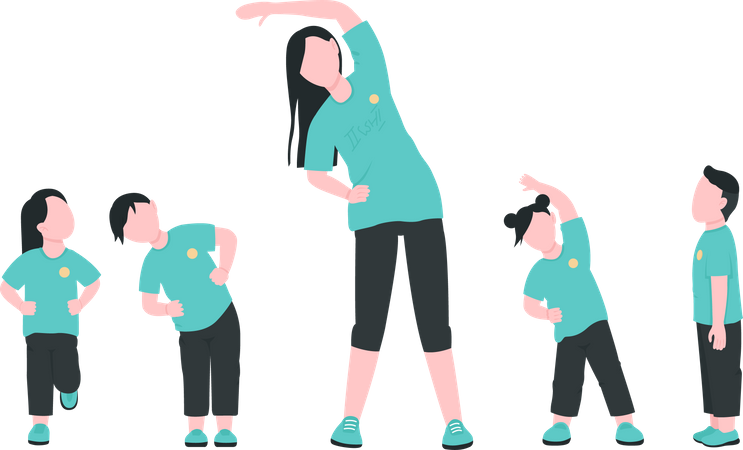 Teacher with children exercising Illustration