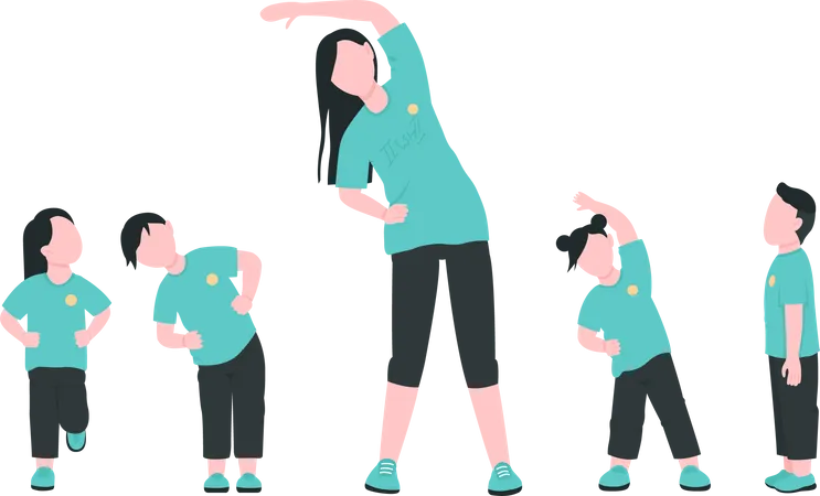 Teacher with children exercising  Illustration