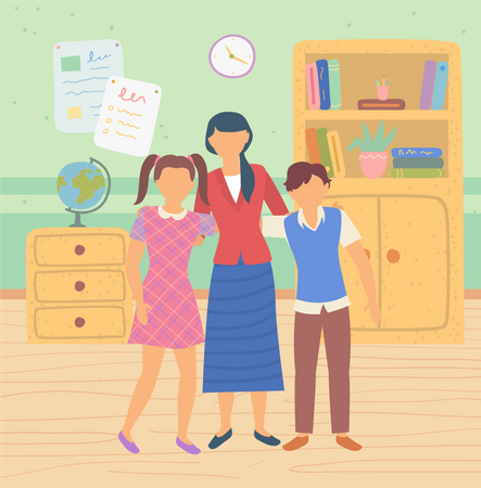 Teacher With Students Classroom School Education  Illustration