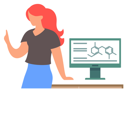 Teacher woman telling about chemistry  Illustration