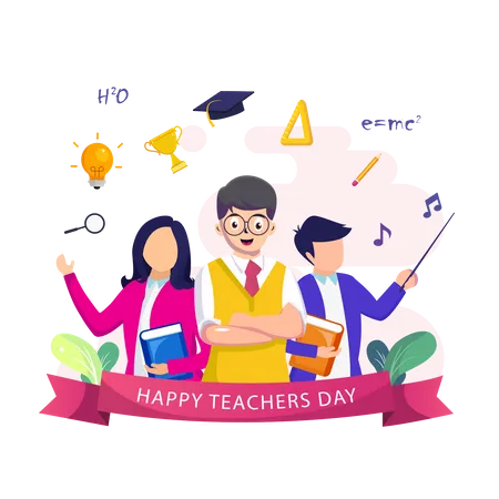 Happy Teachers Day With A Group Of Teachers From Various Fields Gathers In Teachers Day Flat Vector Illustration