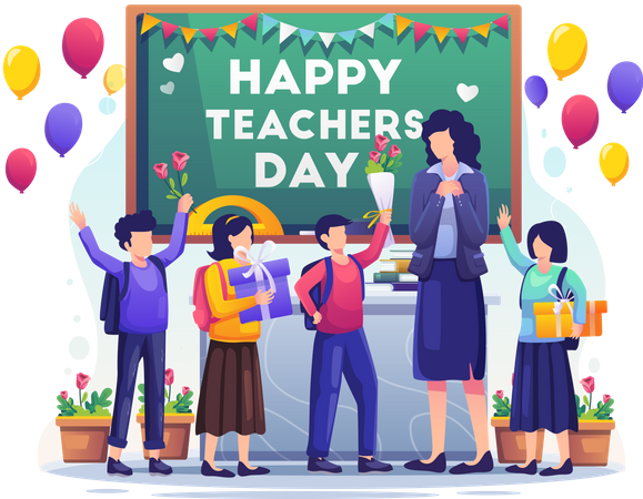 Teacher's Day celebration in school Illustration