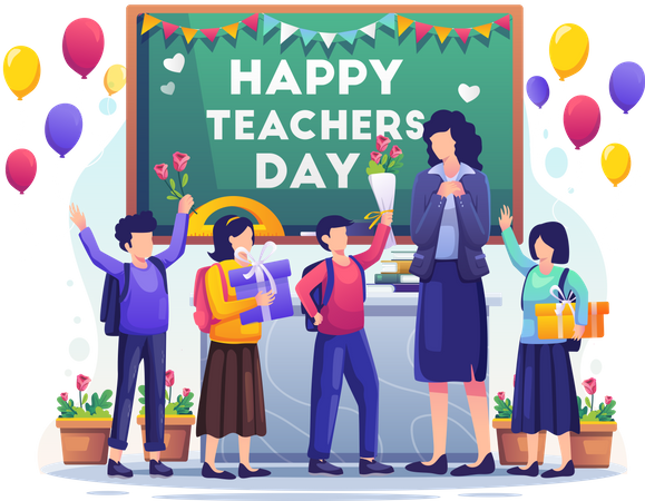 Teacher's Day celebration in school  Illustration