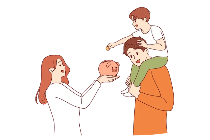 Teaching child financial literacy in young family  Illustration