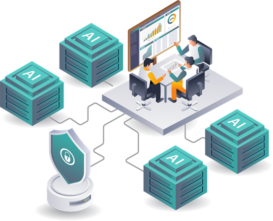 Team analysiert Cloud-Datensicherheit  Illustration