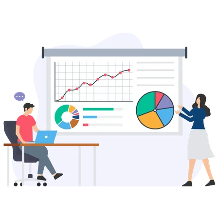 Team, das Firmenunterlagen analysiert  Illustration