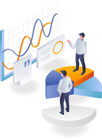 Team analysiert Daten zum Investmentgeschäft  Illustration