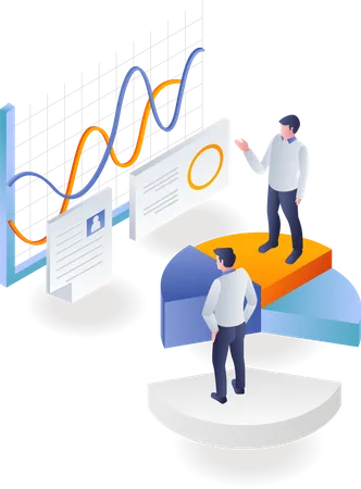 Team analysiert Daten zum Investmentgeschäft  Illustration