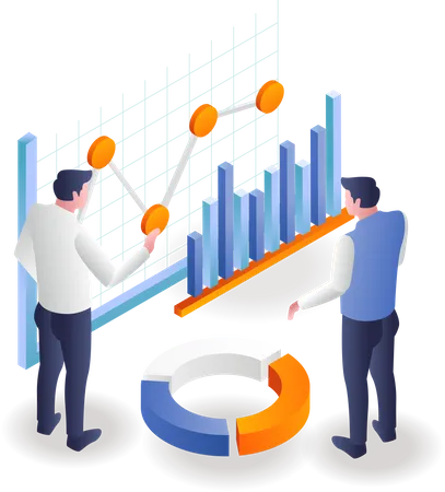 Team analyzes investment business data  Illustration