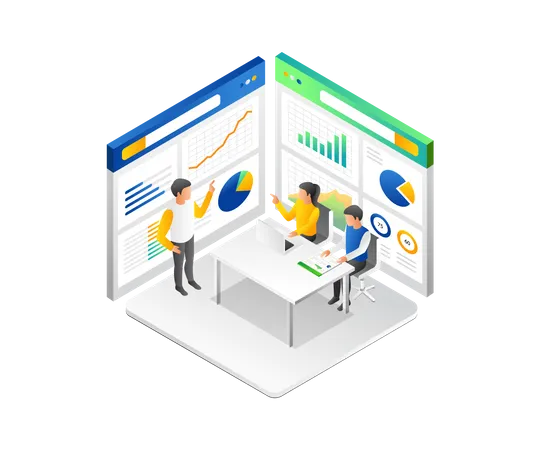 Team analyzing business data  Illustration