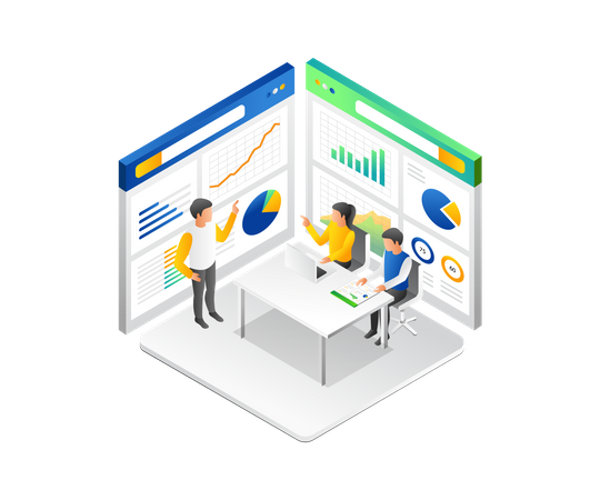 Team analyzing business data  Illustration