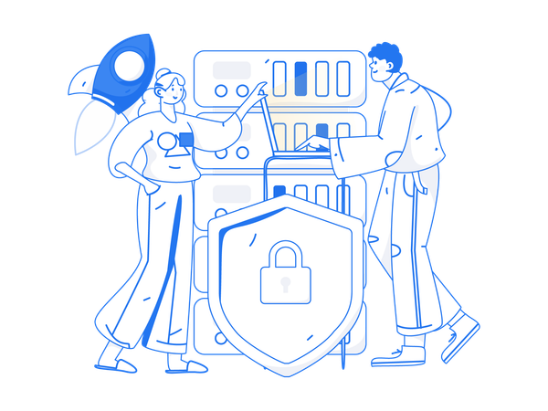 Team analyzing data security  Illustration