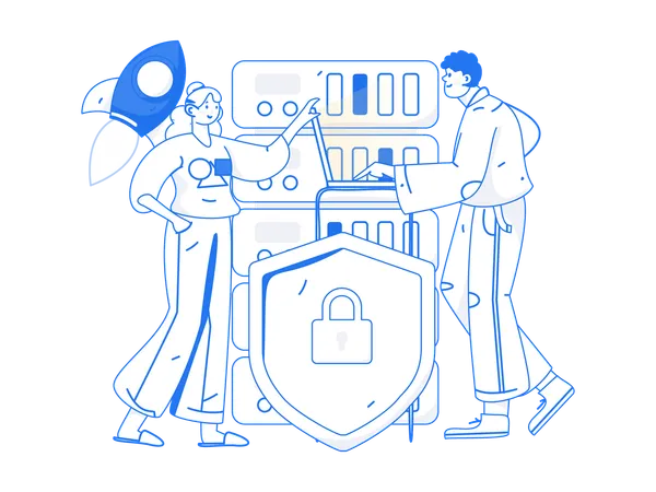 Team analyzing data security  Illustration