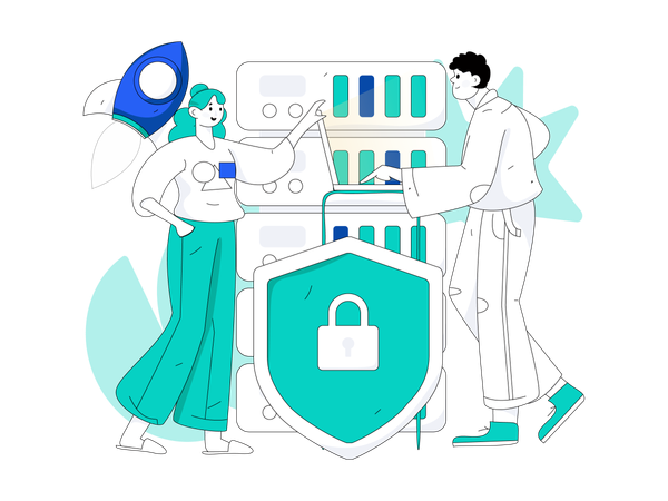 Team analyzing data security  Illustration